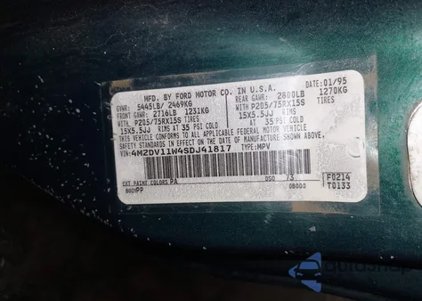 1995 Mercury Villager из США, поврежденный, VIN 4M2DV11W4SDJ41817